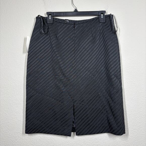 Tahari Arthur S. Levine Size 10 Pencil Skirt Black Asymmetric Ribbed Striped - Picture 4 of 5